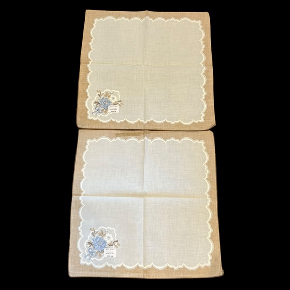 Vintage Sunweave Linen Corp. Set of 4 Victorian Blue Flower Cloth Napkins NWOT - Picture 6 of 12